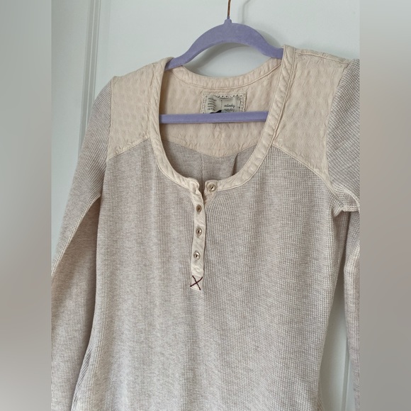 Saturday Sunday Anthropologie cream mini thermal henley dress - Picture 3 of 10